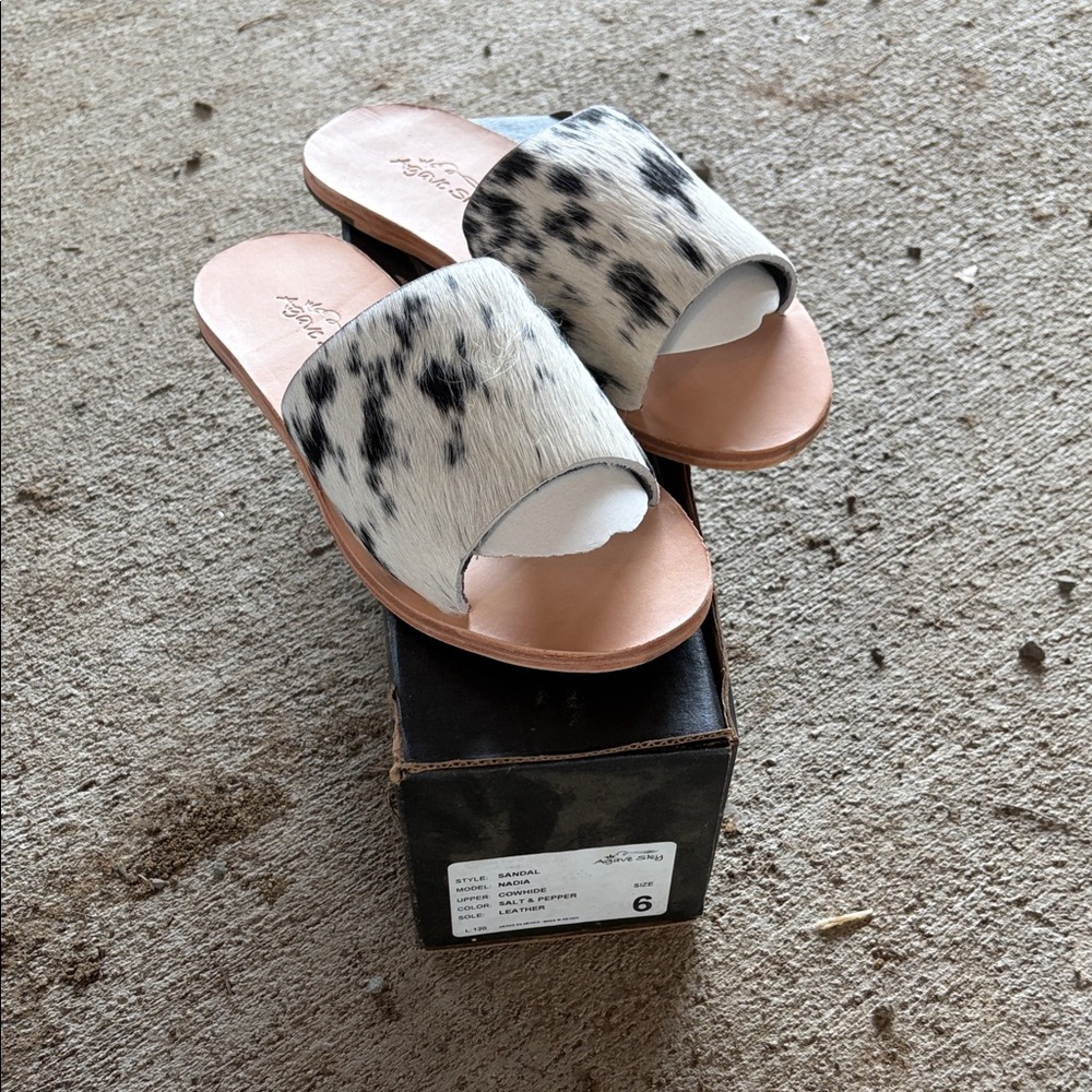 Cowhide Slide Mules in Black & White - Women